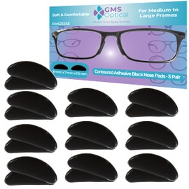 GMS Optical® 2.5mm Anti-Slip Adhesive Contoured Soft Silicone Nose Pads with Super Sticky Backing for Glasses, Sunglasses, and Eye Wear - 10 Pair (Black)