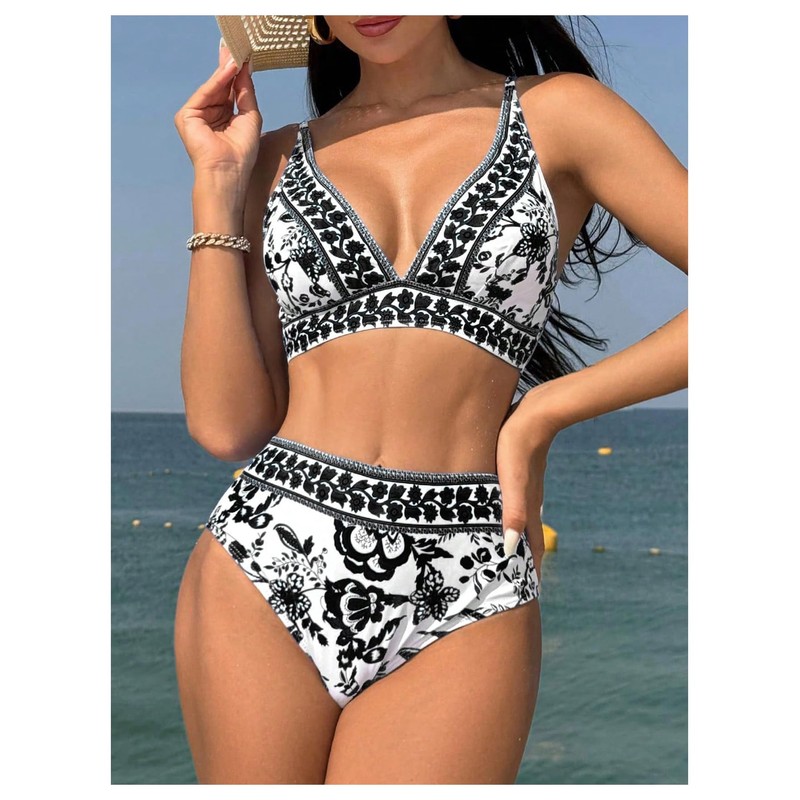 Floerns - Conjunto de bikini de 2 piezas con estampado