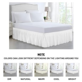 SGI bedding 10 inch Drop Wraparound Bed Skirt Full Size - No Lifting Required, Adjustable Easy Fit Elastic Strap, Classic Gathered Styling Dust Ruffle, Fade Resistant - White