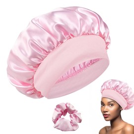 Satin Hair Cap with Hair Bobbles, Sleep Cap, Satin Bonnet Night Sleep, Silk Hood for Sleeping Sleep Cap, Hair Protection, Soft Sleep Cap, Women's Hair Protection for the Night, Pink, pink