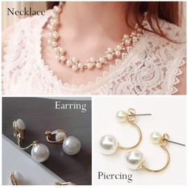 'olu'lu Women's Pearl Rhinestone Bijou Necklace Earrings Set, Necklace