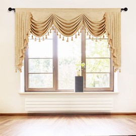 ELKCA Thick Chenille Window Curtains Valance for Living Room Luxury Gold Waterfall Valance for Bedroom (W79, 1 Panel)