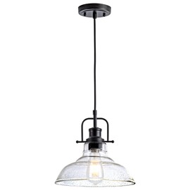 Zlepmlla Glass Pendant Light，Black Pendant Light Fixtures with Seeded Glass Shade, Adjustable Height Hanging Lights for Hallway, Kitchen Island, Dinning Room（Bulb not Included）