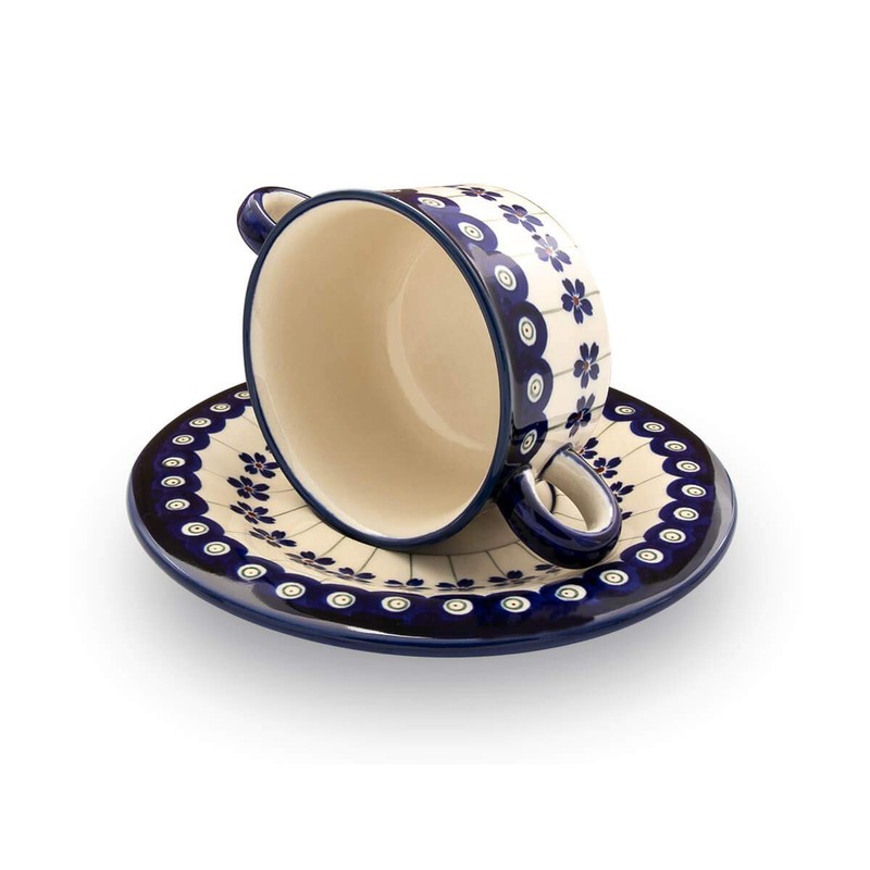 Original Bunzlauer Keramik Soup Cup with Saucer (Bouillon Bowl), 0.26