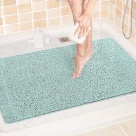 LuxStep Shower Mat Bathtub Mat,24x36 inch, Non-Slip Bath Mat with Drain, Quick Drying PVC Loofah Bathmat for Tub,Shower,Bathroom,Green
