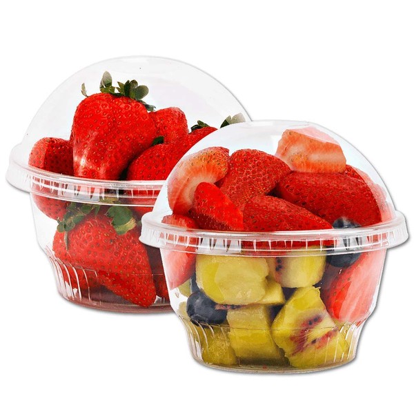 8 oz Clear Plastic Dessert Cups with Dome Lids No hole - 25 Sets Disposable Snack Bowls for Ice Cream, Parfait, Banana Pudding, Jello and Individual Desserts at Party, Fruit Cup with No Leaks