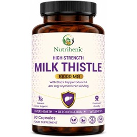 Milk Thistle High Strength 10000mg | 400mg Premium Silymarin per Capsule | 90-Day Supply | with Black Pepper | Vegan Herbal Food Supplement