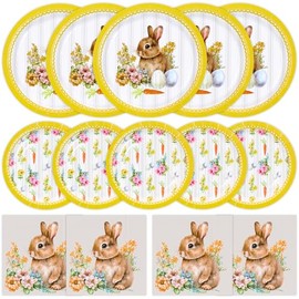 ECOHOLA Happy Easter Party Supplies 150 Count Bunny Tableware Set 9" Disposable Paper Plates 7" Dessert Plates and 3-Ply Napkins for Egg Cellent Easter Party Spring Party Decorations | ECOHOLA