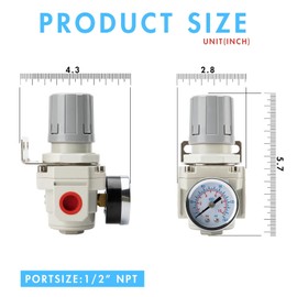 EBEIZZI 1/2" NPT Air Pressure Regulator | Air Regulator for Compressor|Air Compressor Regulator |Air Drying System |150 psi Steel-Protected Gauge