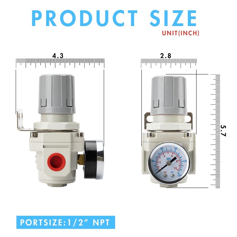 EBEIZZI 1/2" NPT Air Pressure Regulator | Air Regulator for