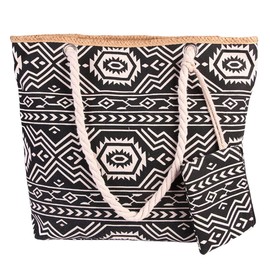 FAVORTALK Beach Bag with Zip Tote Bag Beach Bags for Women Summer Beach Bags Ladies Tote Bag Handbags for Work School Shopping Bags with Zip and Inner Pocket(Black Check on A White Background),B25905