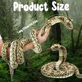 Romart Cobra Snake Stuffed Animals: 67-inch Large Realistic Cobra Plush Toy Giant Long Lifelike Stuffed Animals Snake Plushie Gifts for Kids Boys Girls Christmas, Wild Animals Party Decor (Brown)