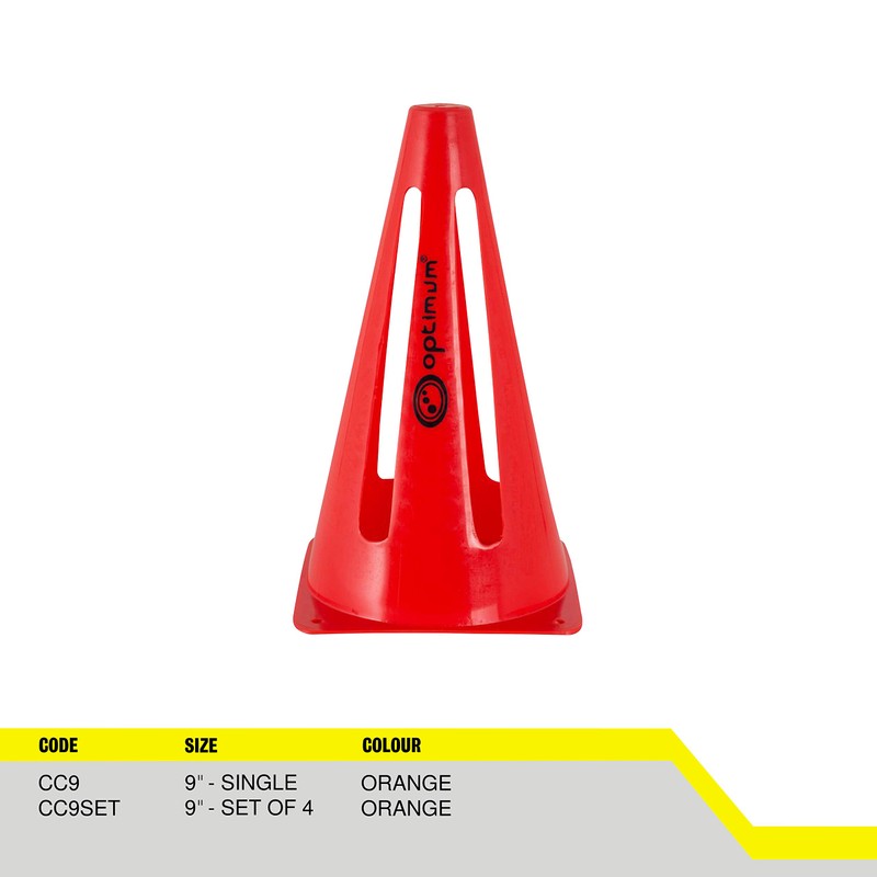 Optimum Training Collapsible Cones (Pack of 4) - Red, 9-Inch