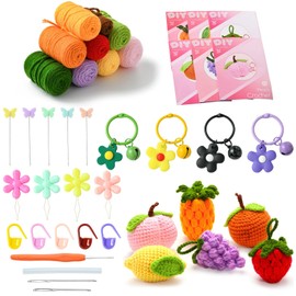 LiQunSweet - Kit de ganchillo de frutas de estilo mixto, hilo de lana tela, kit de tejer de alimentos con video paso a paso para principiantes bolsa de decoración del hogar llavero