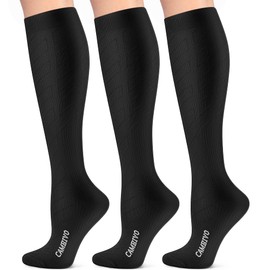CAMBIVO Compression Socks for Women & Men (3 Pairs), Flight Socks Black Stockings for Ankle/Calf Support, Running, Flying, Pregnancy & Maternity, Airplane Travel Essentials