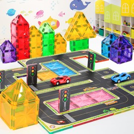 Babyiland Magnetic Tiles Road Toppers Set Kids Magnetic Building Blocks Toddles Learning Educational Magnet Construction City Road Toys Gift for 3 4 5 6 Year Old Boys and Girls - 40pcs