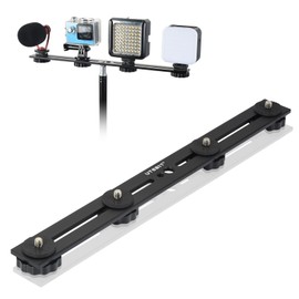 UTEBIT Dual Flash Mount 33 cm/13 Inch Aluminium Flash Rail with 1/4 Inch and 3/8 Inch Screw Camera Flash Bracket with Double Hot Shoe for DSLR Camera, LED Light, Microphone, Tripod Accessories