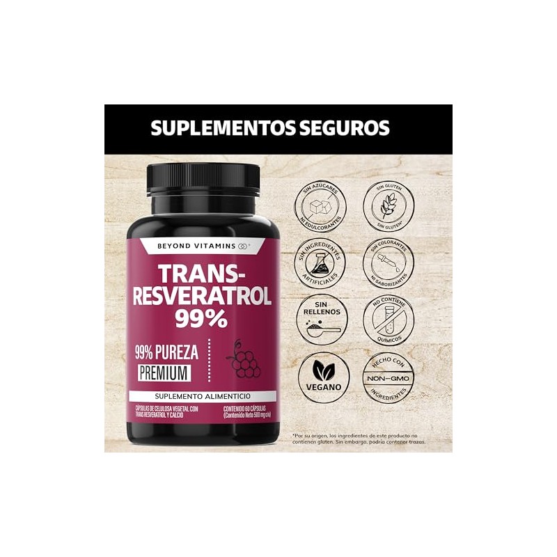 Trans-Resveratrol 99 Alta Concentracin de Resveratrol Blanco Cpsulas Veganas Calidad