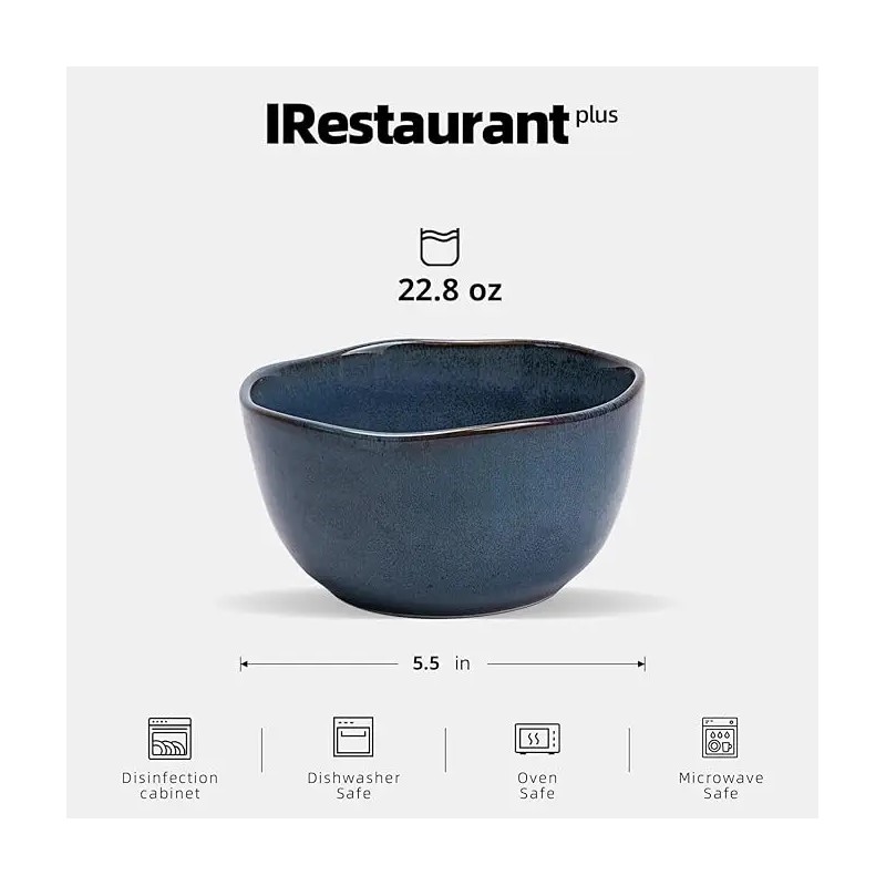 Organic Blue Irregular Stoneware Ceramic Cereal Bowls Dip Bowls Ice