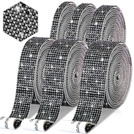 MLGDA 6 Rolls Self-Adhesive Rhinestone Ribbon Crystal Diamond Bling Ribbon DIY Decoration Sticker with 2 mm Rhinestones for DIY Arts Crafts,Wedding Party Decor,Car Phone Decoration. (Black)