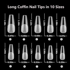 AddFavor 240pcs Coffin Nail Tips Long Ballerina Clear Full Cover False Fake Nails Acrylic Gel X Nail Tips for Salon and Home Nail Art Manicure 12 Sizes