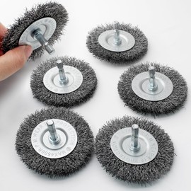 Opfiue 6 PCS Wire Wheel Brush, 1/4" Hex Shank Coarse Carbon Steel Crimped, Wire Wheel for Rust Removal/Cleaning, Deburring on Cast Iron/Steel Rotary Tools