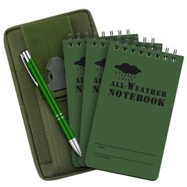 Eaasty 5 Pcs Waterproof Notebook Tactical 3 x 5 Inch Pocket Notebook with Metal Weatherproof Pen and Fabric Cover for Outdoor Activities Recording (Army Green)