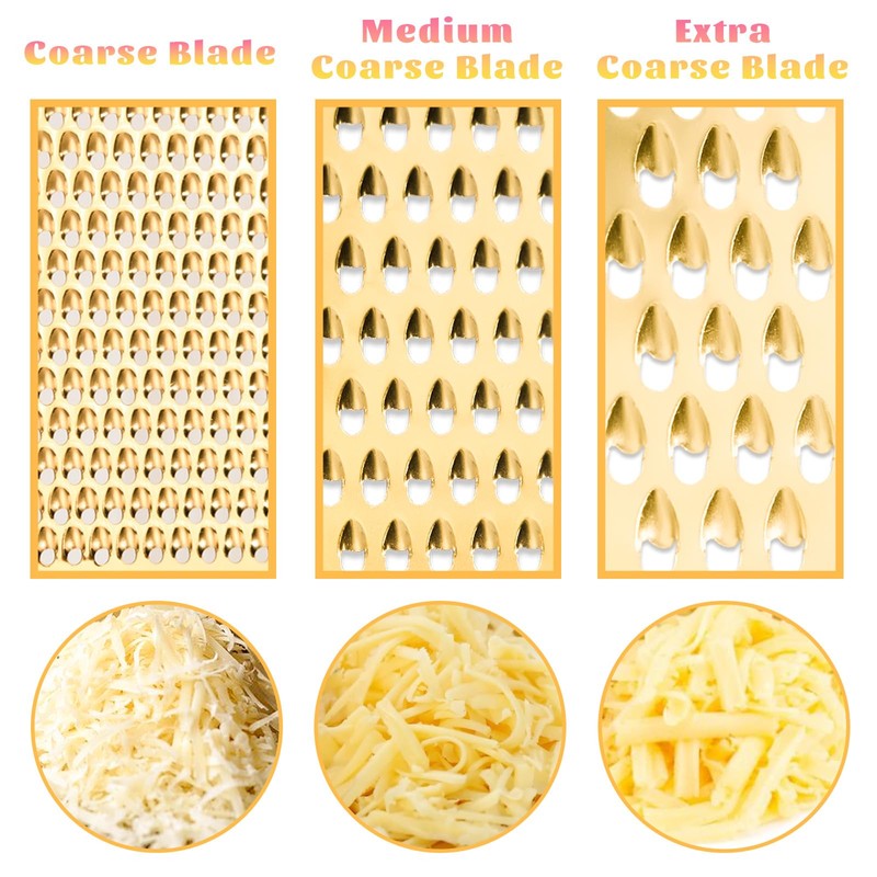 Professional Cheese Grater, Gold Stainless Steel Cheese Grater Handheld, Grater