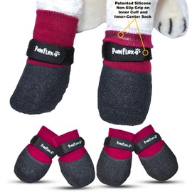 Double Dipped Thick Textured Waterproof Cotton Dog Socks | PawFlex Comfy Pawz Soft Indoor/Outdoor Pet Booties | Non-Slip Silicone Grip at Inner Wrist for No Twisting or Sliding Off| Adjustable Strap