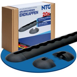 NTG Blackline End Cap for Airline Rail Black (Pack of 20) | Semicircular Shape | Insert Cap for Airline Rail | End Cap Airline Rail | Made of Plastic | Various Quantities