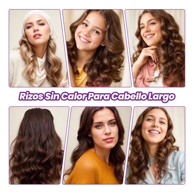 6pzs Curly Ondas En Cabello Rizos Sin Calor Tubo+gorro Satin