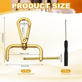 YELARXI Swivel Clasps Hook, 1-1/2 Inch ID Detachable Snap Hook W/Screw Bar D Ring Claw Clasp with Screwdriver Fit for Lanyard Bag Leather Craft Purse Hardware DIY Bag (2 Pack, Gold)