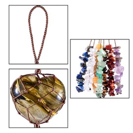 KYEYGWO Vulkan Cherry Quartz 7 Chakras Stone Heart Hanging Decoration with Tumbled Stone, Reiki Healing Crystal Hanging Decoration Gemstone Heart Shaped Wall Hanging Ornament Love Window Decoration for Home Car Wedding