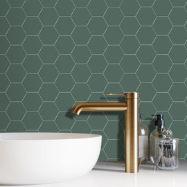 YOFUN 32-Sheet Hexagon Tile Peel and Stick Backsplash, Matte Olive Green Self Adhesive Wall Tile Ceramic Look Stick on Kitchen and Bathroom