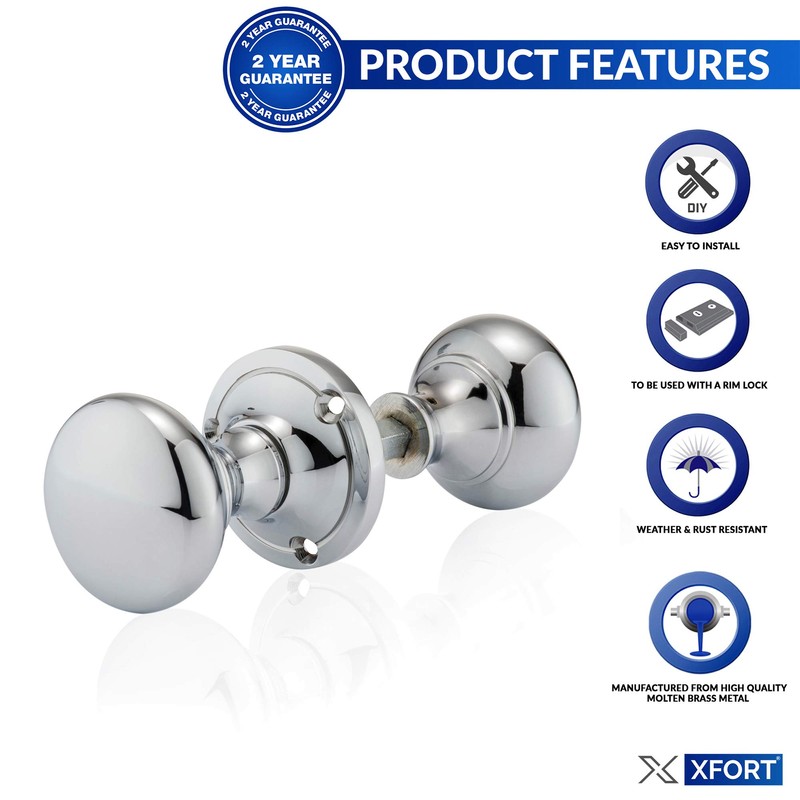 XFORT® Polished Chrome Victorian Rim Knob, Sturdy Solid Brass Rim