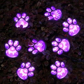 Solar String Lights Outdoor 8 LEDs, Paw Print Lights, Waterproof, Purple Lights, 21 Feet, 8 Modes