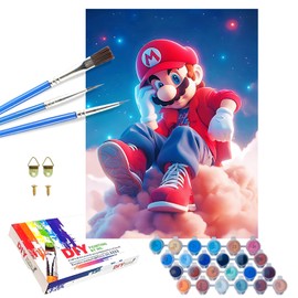 QDUODUO Paint by Numbers for Adults, Children, 40 x 50 cm, Large Cartoon Super Bros Paint by Numbers with Canvas Brushes, Acrylic Pigment, DIY Hand-Painted Painting Kit for Boys Girls from 6 Years and