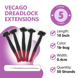 Vecago 10 inch 50 Strands Loc Extensions Human Hair, 0.4cm Width 100% Human Hair Dreadlock Extensions for Men/Women, Can be Dyed Soft Dreads Extensions,1B/bug