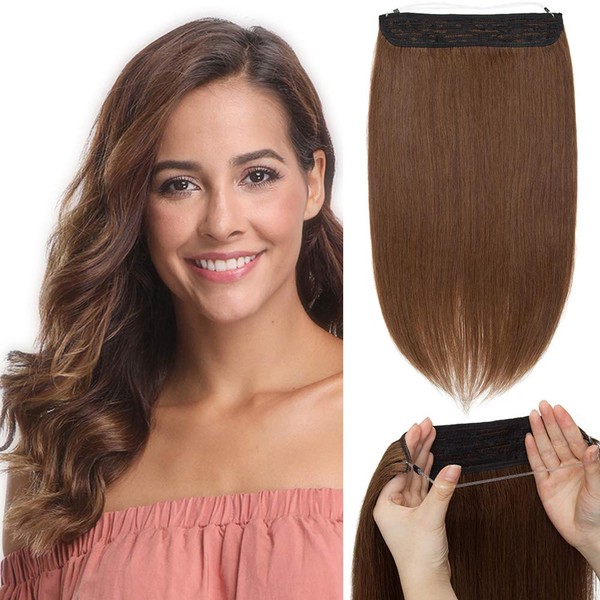 Real Hair Extensions with Invisible Wire, Hair Extensions, No Clips, Straight Hairpiece, Human Hair
