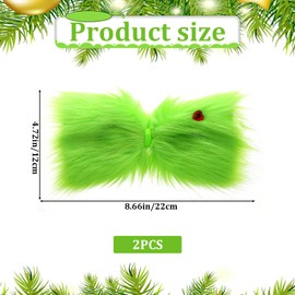 2 PCS Large Furry Green Hair Bow Big Christmas Hair Clip with Red Heart Costume Accessories Tree Decorations for Women Girls Halloween