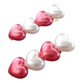 Mibella Set of 2 Red and Pearl White Heart Hair Clips Hair Accessories for Children and Adults - 28653