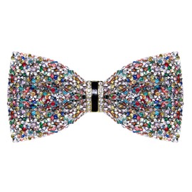 DiBanGu Rainbow Rhinestone Bow Ties for Men Solid Color Diamond Sequin Bowtie Wedding Party Pre-tied Bow Tie