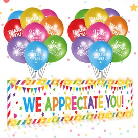 Gemscream Light up We Appreciate You Banner Decorations Thank You for All You Do Backdrop Banner Yard Sign with 21 Pcs Balloons Employee Staff Appreciation Gifts Teacher Party Supplies(Colorful)