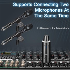 Depusheng S5 Wireless Guitar Transmitter Receiver with 2 Wireless XLR Transmitters and 1 Receiver, with Reverb Switch for Dynamic and 48V Condenser Microphones, Audio Mixer Recording