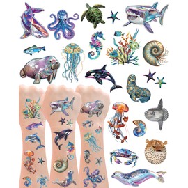 210Pcs Under the Sea Party Temporary Tattoos - Under The Sea Party Favors, Under the Sea Party Decorations, Whale Jellyfish Octopus Tattoo, 18 Sheets