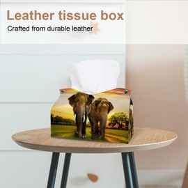 2 Pack Tissue Box Cover Holder, Leopard Print with Flowers Rectangle Leather Tissue Case, Decorative Organizer for Tabletop, Bathroom, Car, Office