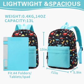 BEFUNIRISE Little Kids Toddler Backpacks for Boys and Girls Preschool Backpack With Chest Strap (Dinosaur black blue) One Size