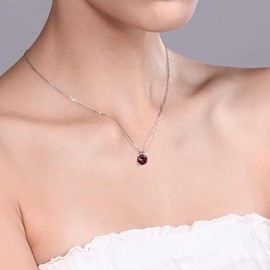 NADINE456 Collar de las Señoras, Collar Colgante Solitario y Aretes para Mujeres, Collares de Plata Esterlina con Aretes para Mujeres, Regalos Brillantes de Aniversario para Mujeres, Regalo de Cumpleaños y Regalo del día de la Madre, Rojo