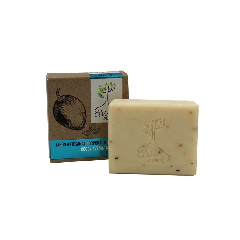 Árbol Verde Jabón Artesanal Corporal Hidratante, Coco Avena y Almendra,