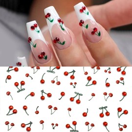 PrettyDiva Cherry Nail Stickers Nail Stickers 5D Rhinestones Nail Art Crystal Cherry Art Nail Sticker Decals Fruit Self-Adhesive Nail Decals Cherry French Tip Nails Nail Stickers DIY Nail Manicure